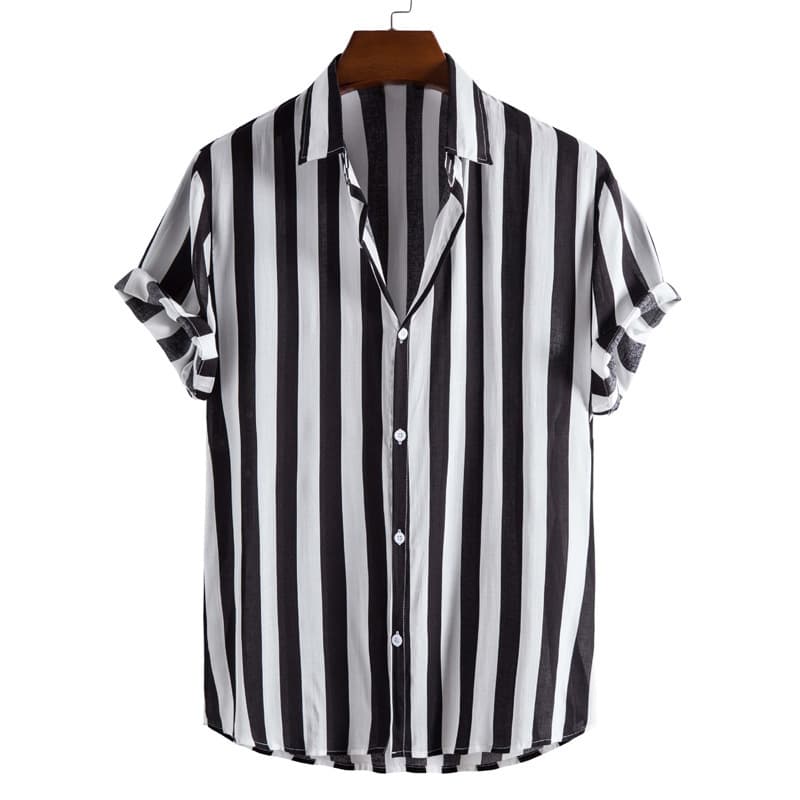 Men's Turn-down Collar Striped Short Sleeve Shirt for Amazon and Independent Station Cross-border Trade