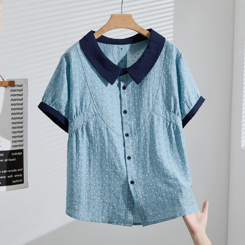 Summer Plus-Size Women's Extra-Large Casual Printed Shirt, Korean Style Thin Sweet Babydoll Shirt S5638