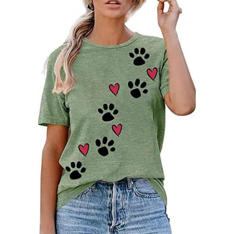 European and American New Pure Color Cartoon Love Dog Paw Print 3D Printed Short-Sleeved T-Shirt Casual Women's Clothing Factory Direct Sales