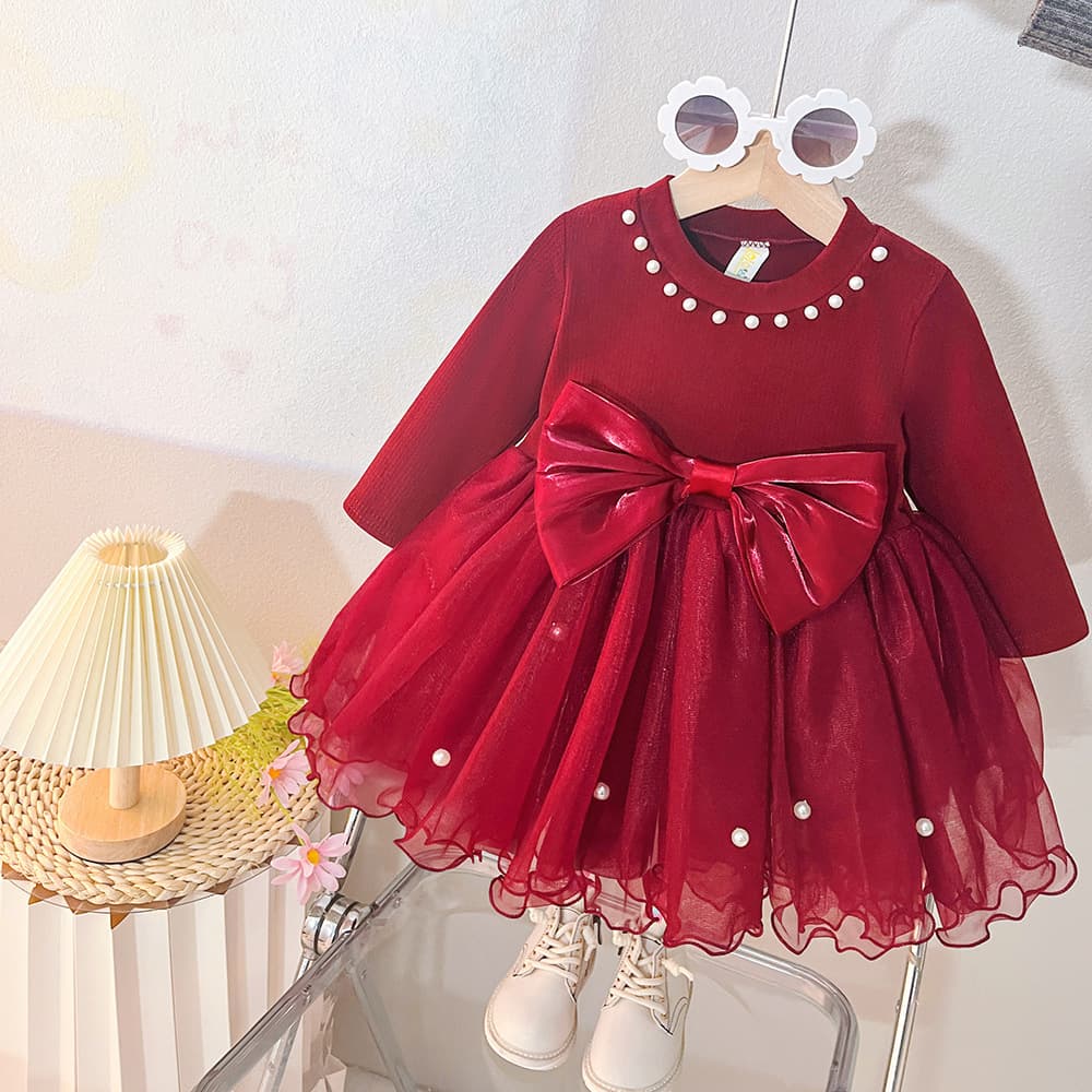 Live Supply Fashionable Bow Dress for Baby Girls 2026 Autumn Princess Dress Toddler Skirt Wholesale for Export