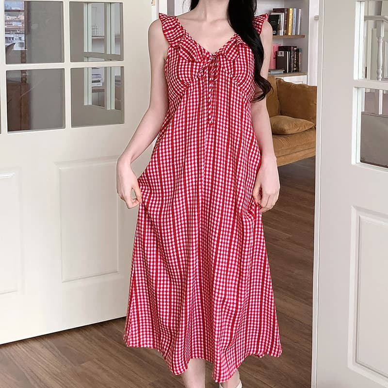 Summer Lyocell Cotton Sleep Dress New French Elegant High-End Sense Printed Slimming Long Dress Nightgown Women