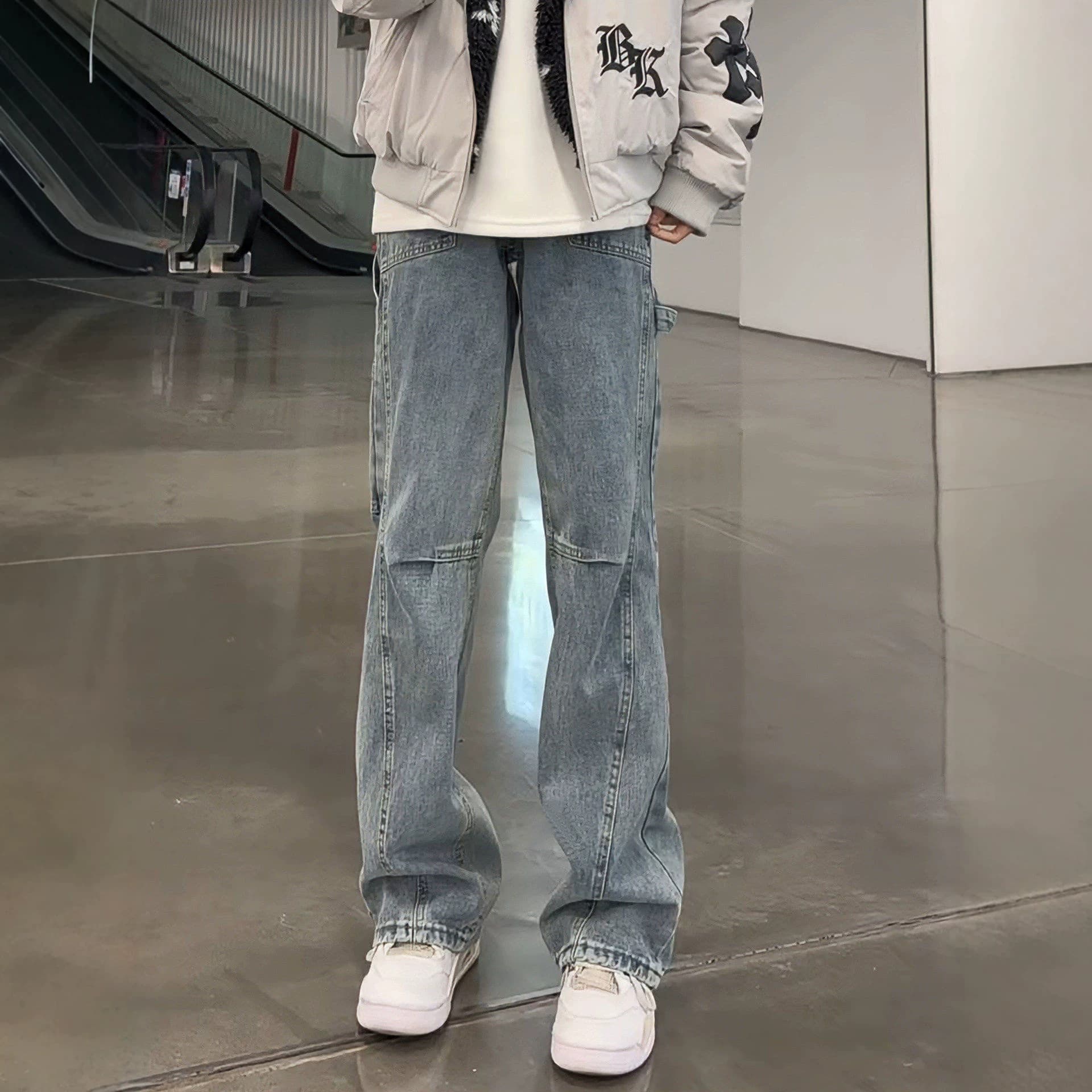 American High Street Deconstructed Rivet Jeans for Men, Spring/Autumn New Vibe Workwear, Tall and Long Legs Flared Pants