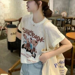 Plus Size Cartoon Bear Thin Knit Short Sleeve Top, 2026 Summer New Slimming Loose Korean Style Top for Curvy Women