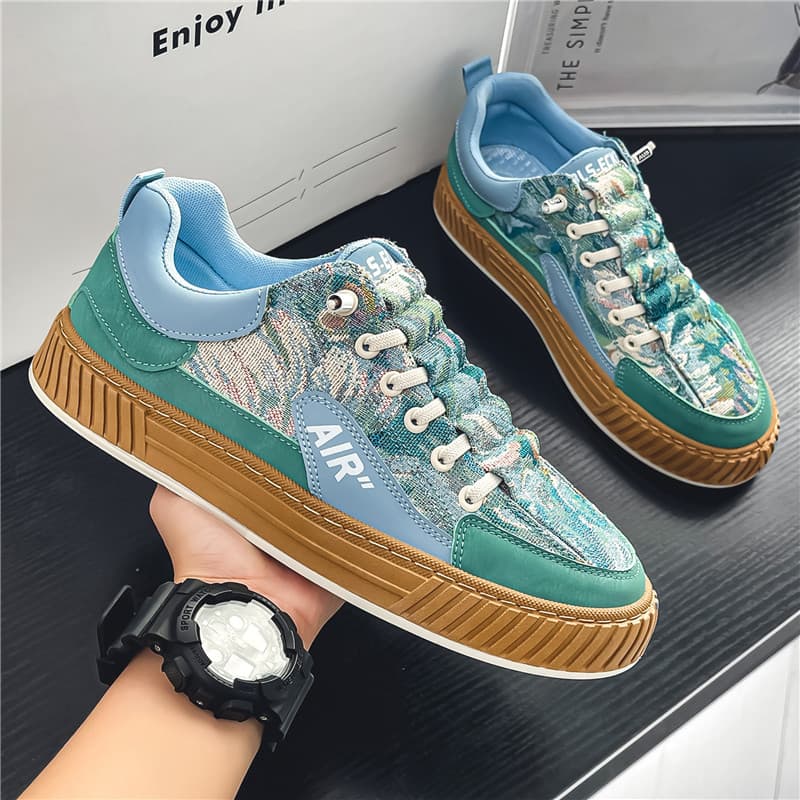 Cross-border shipping cartoon animation graffiti canvas shoes men's national fashion youth suture sneakers high street sports hip-hop shoes