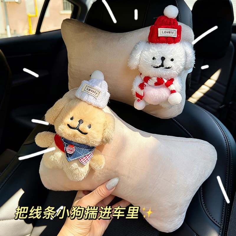 Line Dog Car Headrest, Creative Car Neck Pillow, Car Lumbar Support Headrest Set, Car Interior, All-Season Use