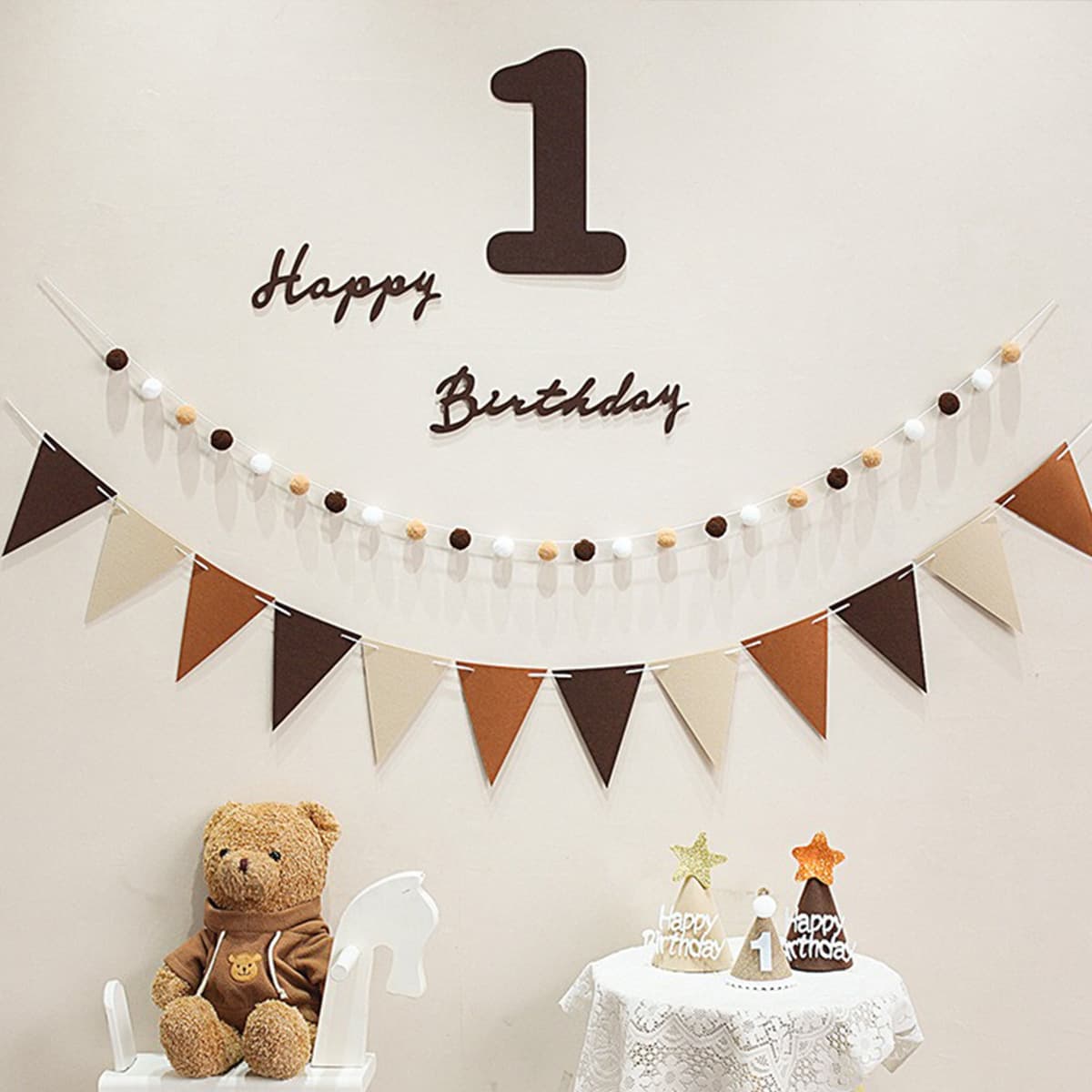 Felt Birthday Banner, Felt Number Birthday Hat, Felt Birthday Decoration for 100 Days and First Birthday Party Props