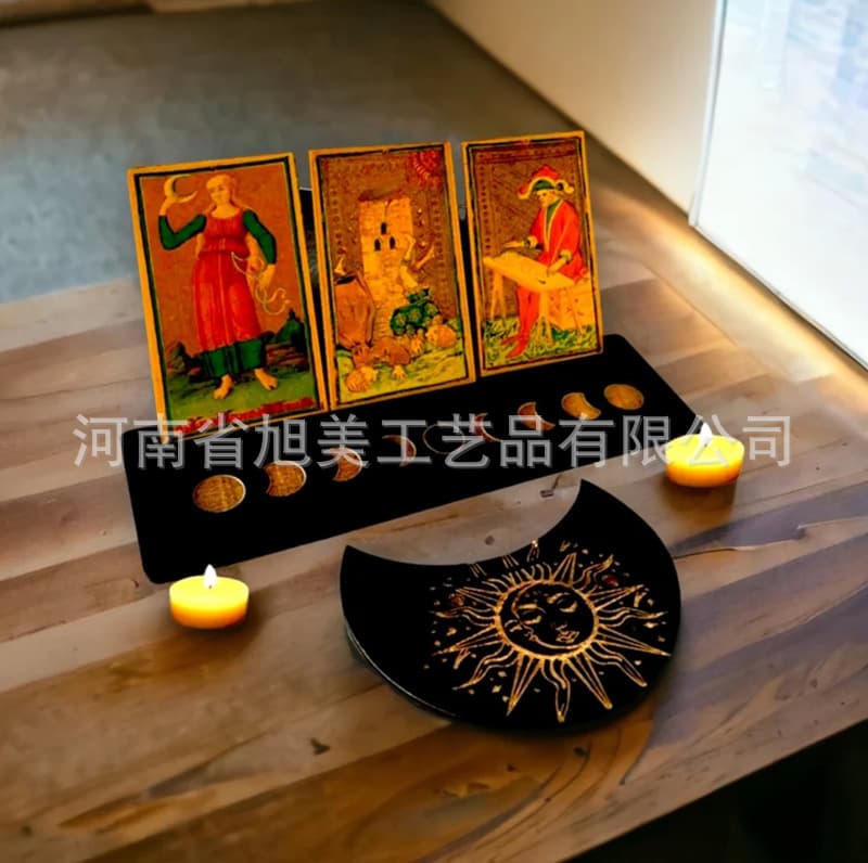 Wooden Base Tarot Card Display Stand Moon Shaped Amazon Witch Display Stand Women's Tarot Card Holder Office Wooden Crafts