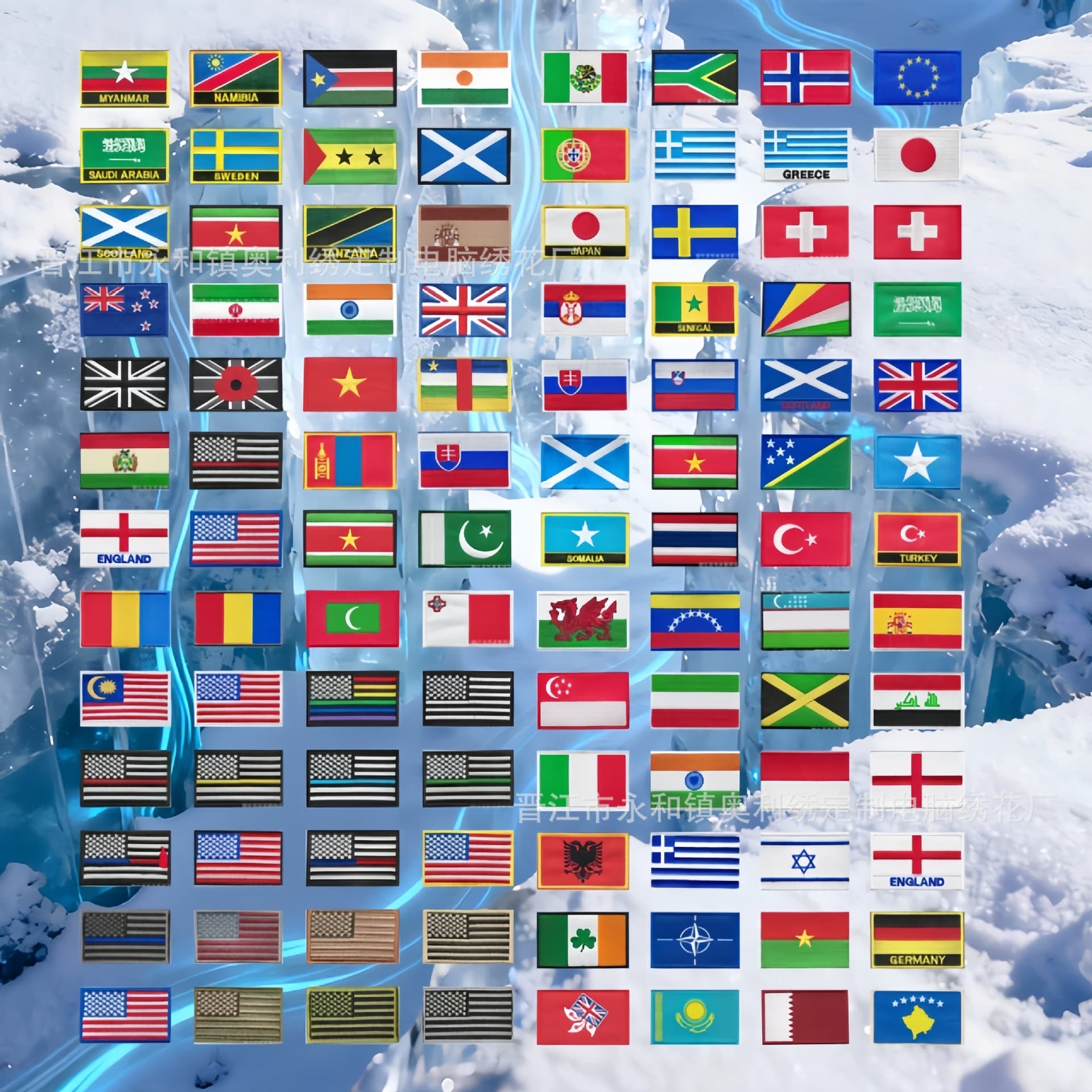 World Flags 8*5 Embroidery Hot Melt Adhesive European Flag Morale Patch Armband American Tactical Badge Backpack Patch