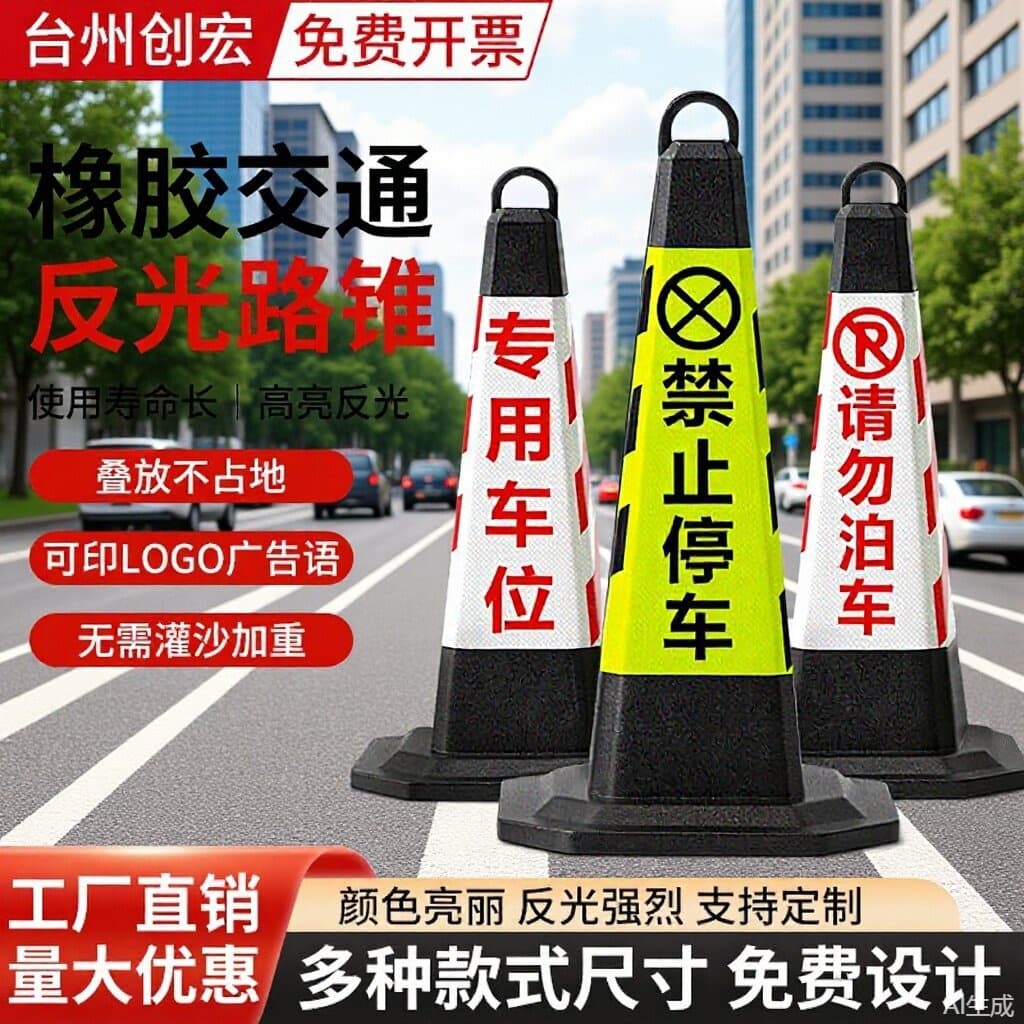 PVC Traffic Cone Parking Square Cone Do Not Park No Parking Ice Cream Cone Designated Parking Barrier Anti-Collision Vehicle Stopper