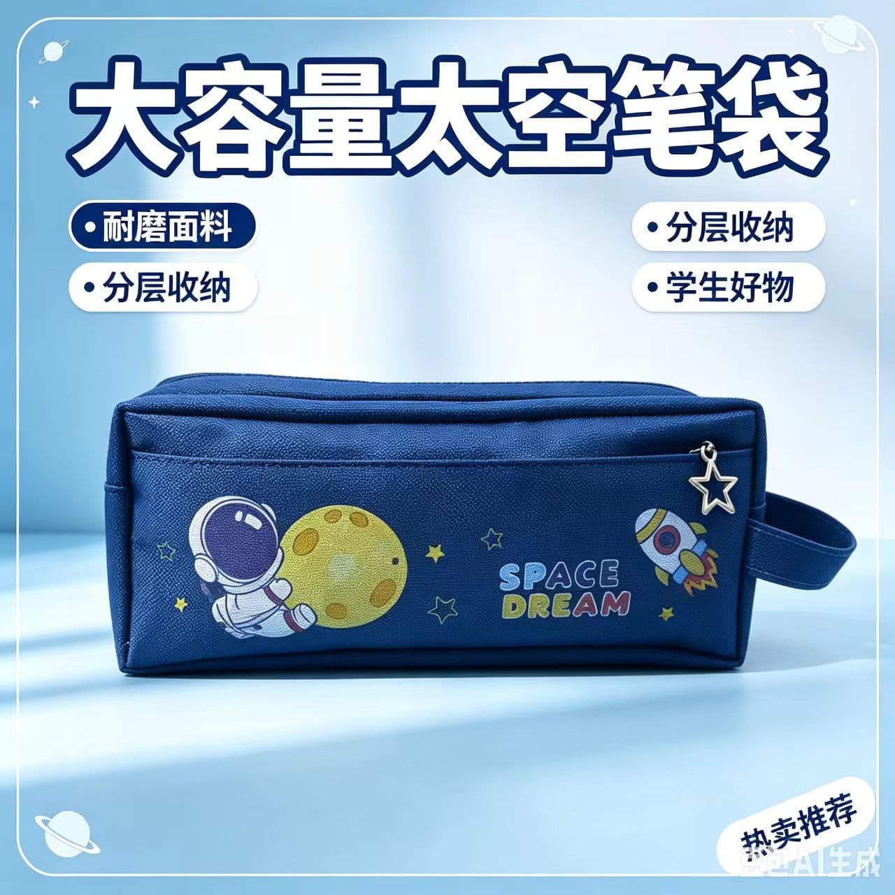 Large-capacity pencil bag astronaut multi-layer multi-functional primary school student canvas pencil case boy astronaut pencil bag