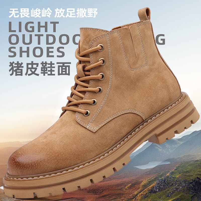 Live Streaming Hit Martin Boots Men Pigskin Comfortable Breathable Thick Sole Big Yellow Boots Lace-Up Elastic Style Factory Direct Drop Shipping