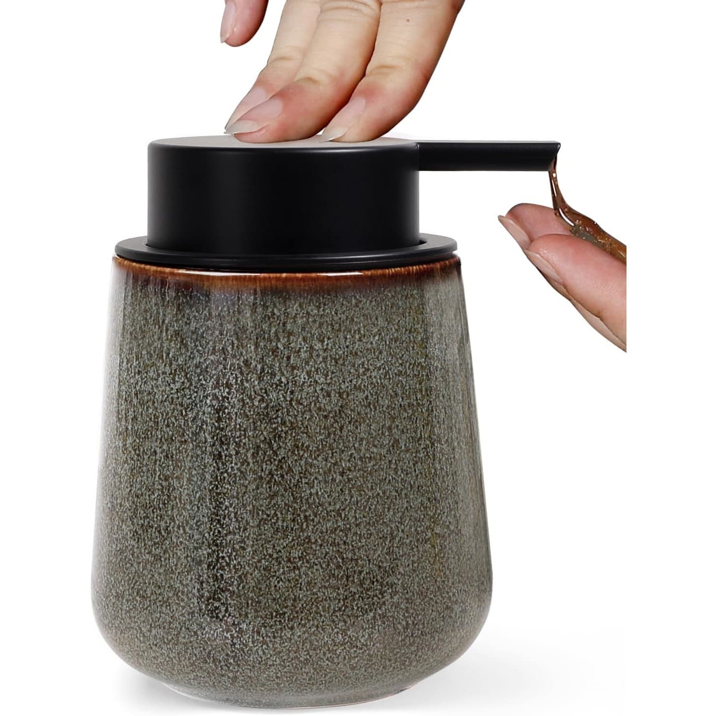 12-Ounce Ceramic Lotion Dispenser, Refillable Bathroom Hand Soap Press Dispenser Bottle, Storage Tool Jar