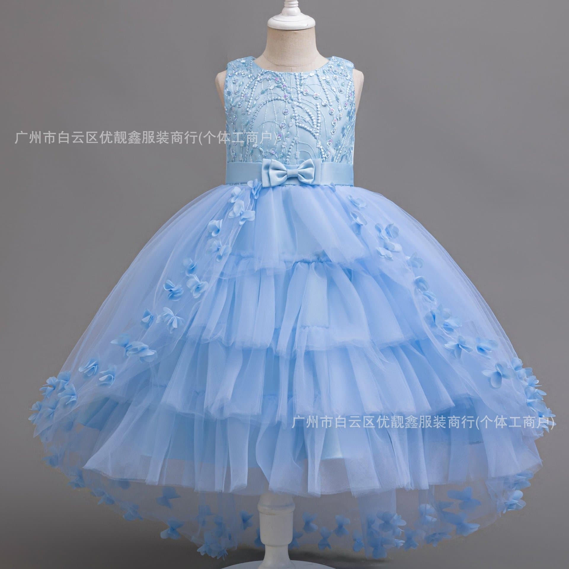 Elegance Sleeveless Girl Princess Dress High-Low Neckline