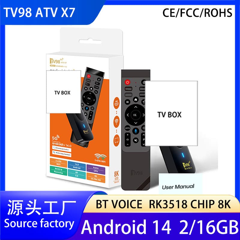 TV98 ATV Set-Top Box Android 14 Export Dual-Band WiFi RK3518 Voice TV Box TVR3