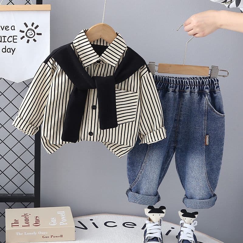 Boys' Spring Shirt Set 2026 New Style Baby Two-Piece Trendy Handsome Kids Clothes Cotton