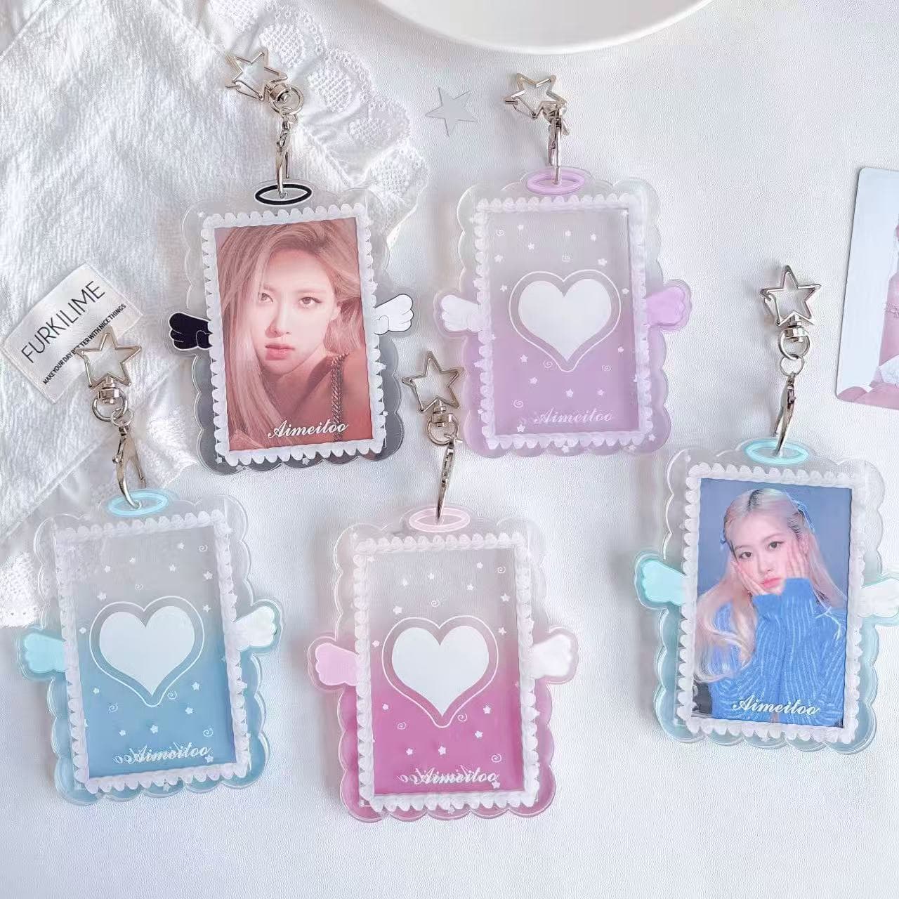 Original Ins Sweet Girl Angel Wings Acrylic Hard Card Holder Student 3-Inch Idol Photocard Display Card Sleeve