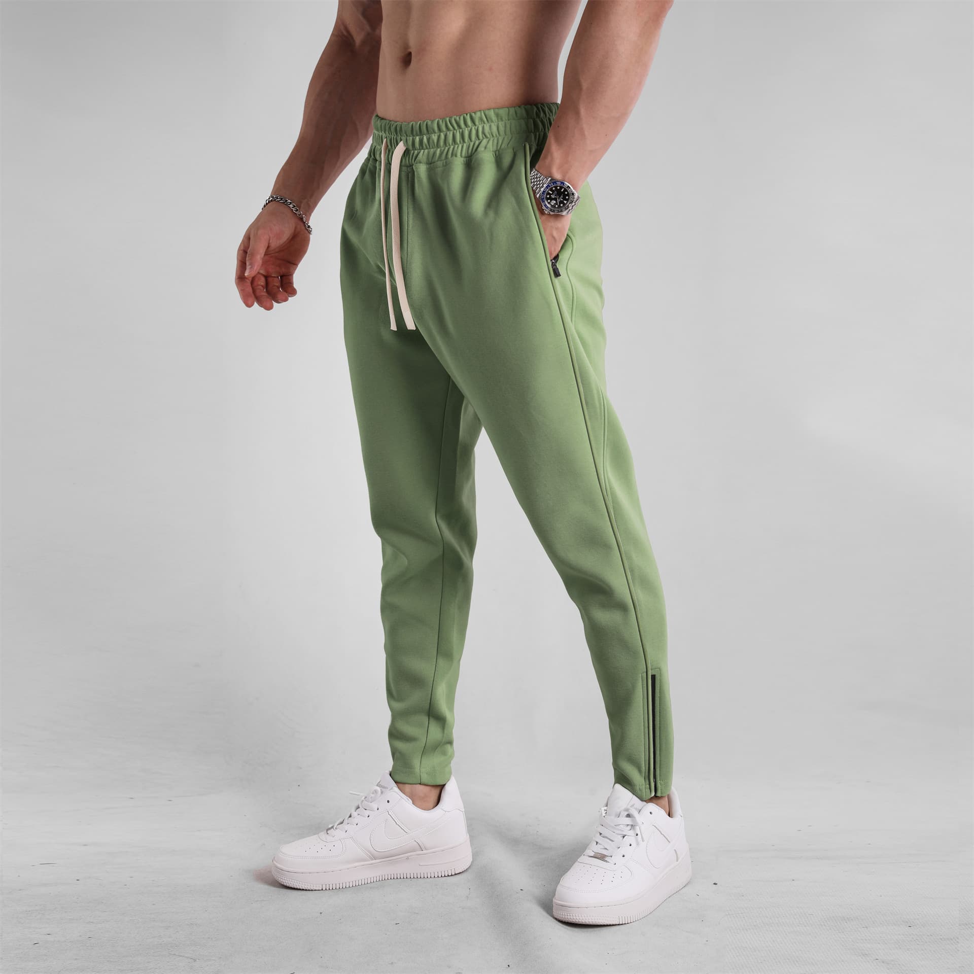Thick sports long pants for men, casual running, loose, autumn training, outdoor straight slim fit, zippered feet