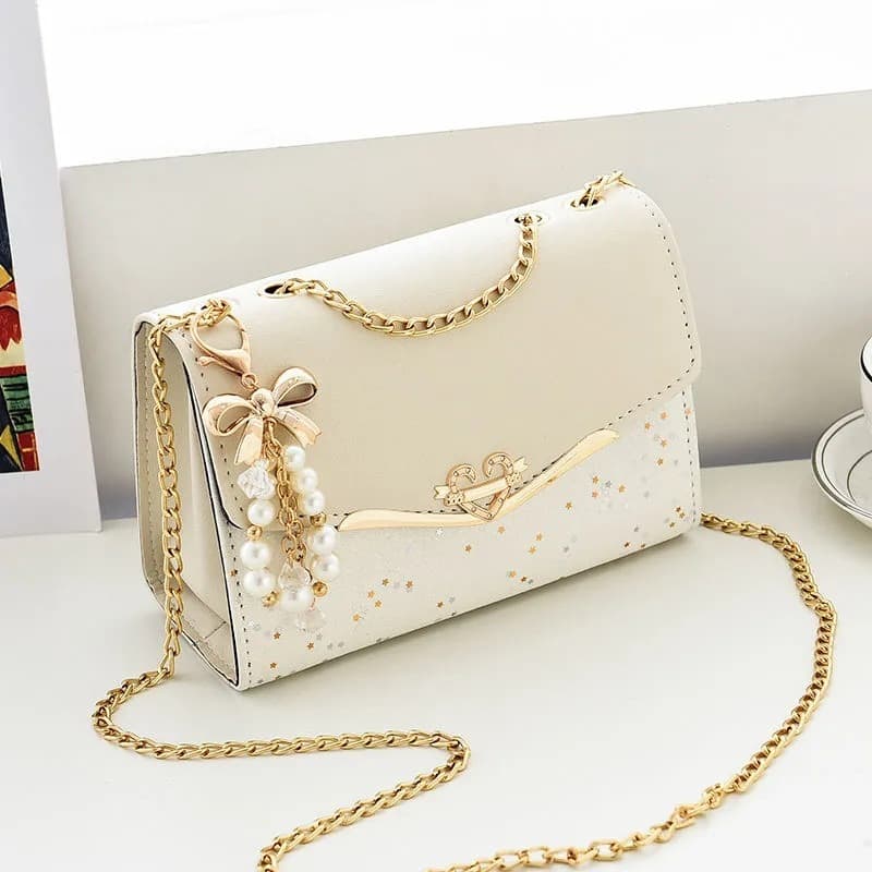 Trendy Small Bag for Women 2024 New Style Ins Shoulder Crossbody Bag Fashion Chanel-Style Shiny Leather Chain Square Bag