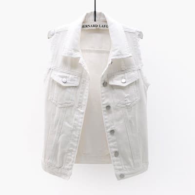 Cross-border Colorful Denim Vest for Women, Simple Slim-fit White Sleeveless Top, Solid Color Vest, Export Vest