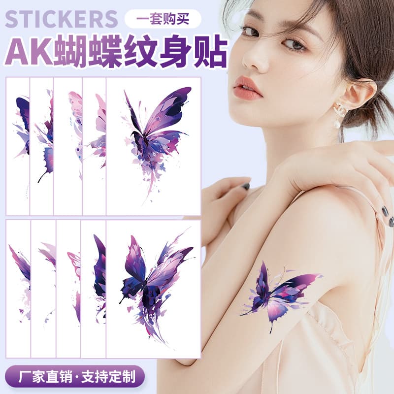 Color tattoo stickers waterproof women's long-lasting butterfly fairy spirit high-end simulation anti-sweat clavicle tattoo stickers customization