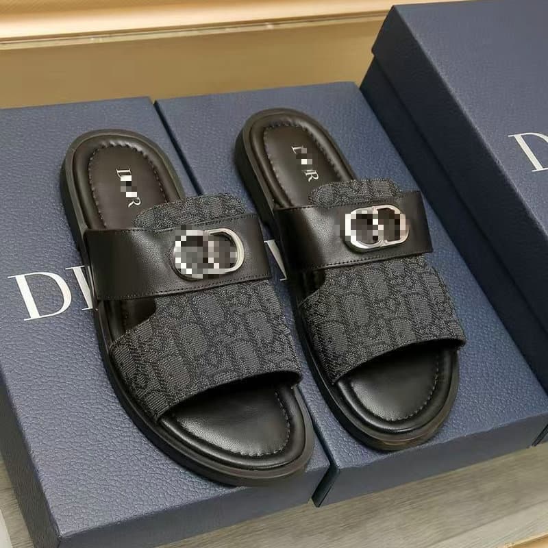 Luxury CD Letter Men's Sandals Genuine Leather Breathable Anti-Slip Slide Slippers Versatile Outdoor Casual Shoes Wholesale