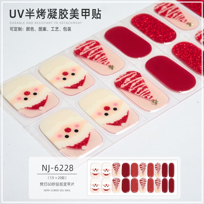 New Christmas Gel Nail Stickers Glitter Christmas Tree UV Curing Semi-Cured Nail Wraps Cross-Border Wholesale
