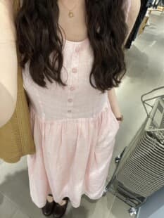 French Style Pink Dress, Summer Fashion High-End Round Neck Sleeveless Vest Petite A-Line Long Dress