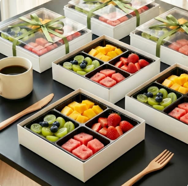 Four-Compartment Four-Grid Fruit Box Strawberry Fresh Fruit Cut Packaging Box Square Disposable Transparent Paper-Plastic Takeout Box