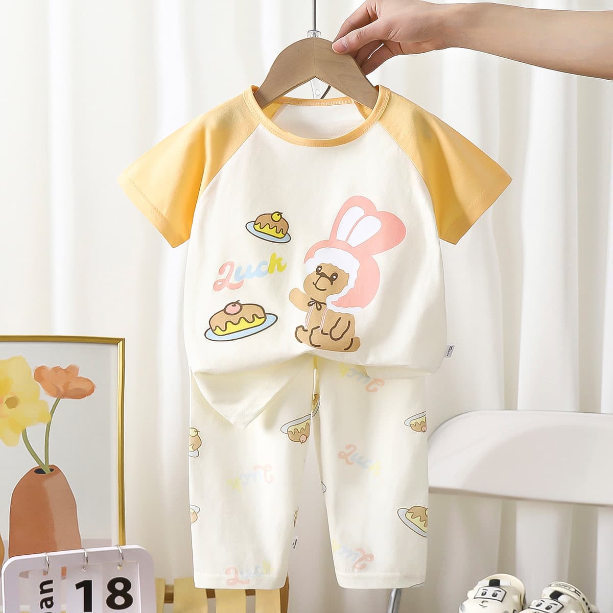 Children's Short Sleeve Set Summer New Cotton Pajamas for Boys and Girls Baby Air Conditioning Wear Class A Summer Clothing