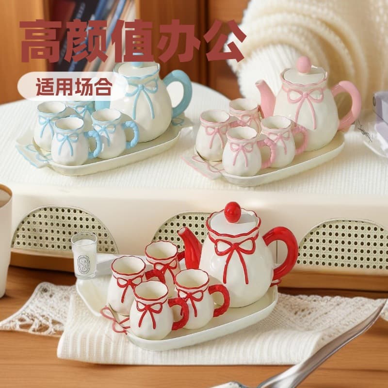 Creative Personalized High-Appeal Bow-Knot Cold Water Pitcher Set Ceramic Mug Drinkware Set Niche Birthday Gift