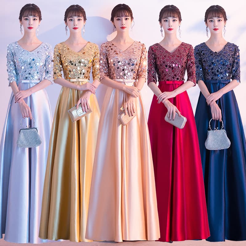 Gold Dress Women 2026 New Choir Performance Host Long Dress Red Song Choir Competition Costume