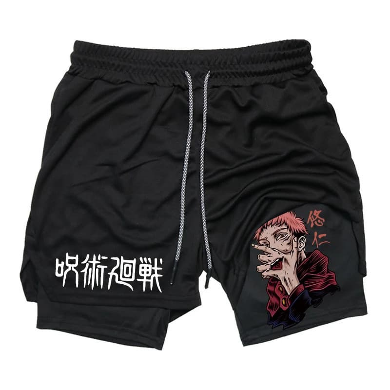 Amazon Cross-Border E-Commerce Best-Selling Fitness Casual Shorts Anime Jujutsu Kaisen Print Versatile Double-Layer Casual Pants