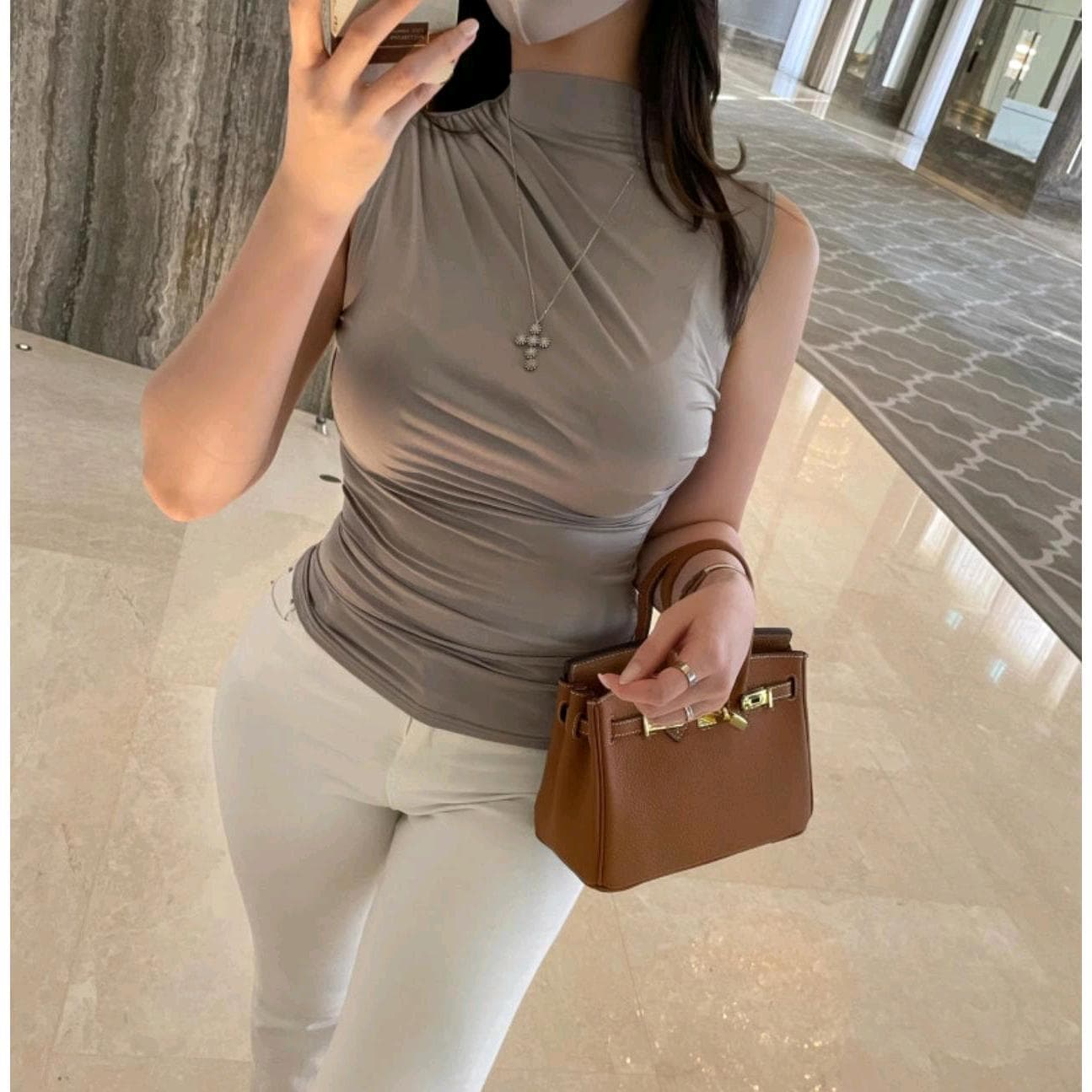 51STUDIO homemade new sexy pleated half-high collar feminine figure-showing tight sleeveless vest