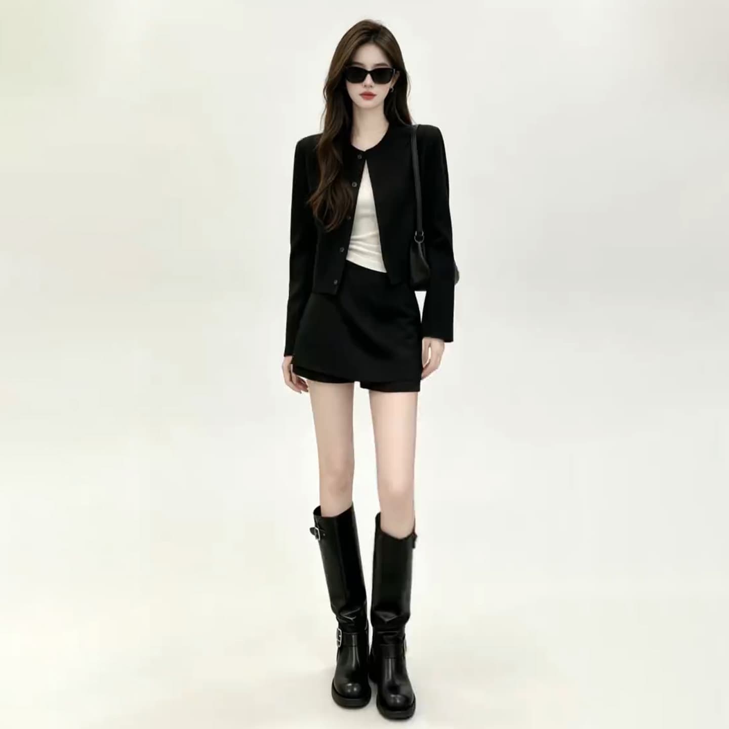 Korean High-End Chic Black Dress Women's Early Autumn 2026 New Short Jacket Skirt Set