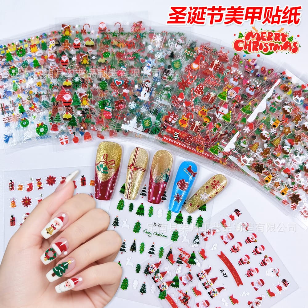 26 New Christmas Nail Stickers with Glitter, Santa Claus, Trees, Reindeer, Little Snowmen, Children's Nail Stickers