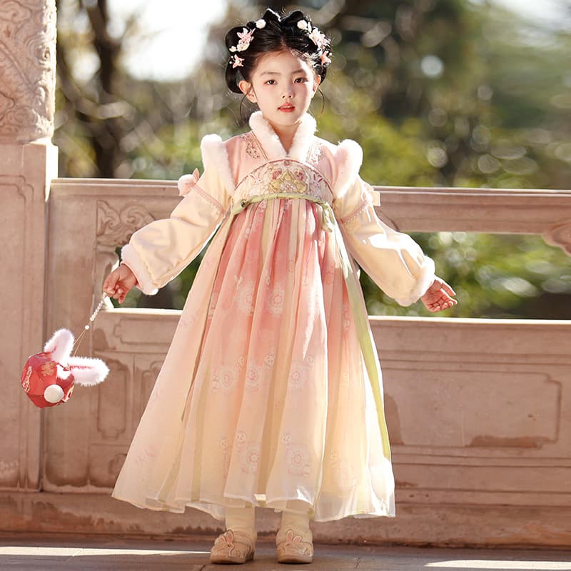 Girls' Hanfu Autumn/Winter New Arrival, Ancient Costume New Year Celebration Outfit, Children's Ancient Style Fairy-like Tang Suit, Girls' Festival Dress