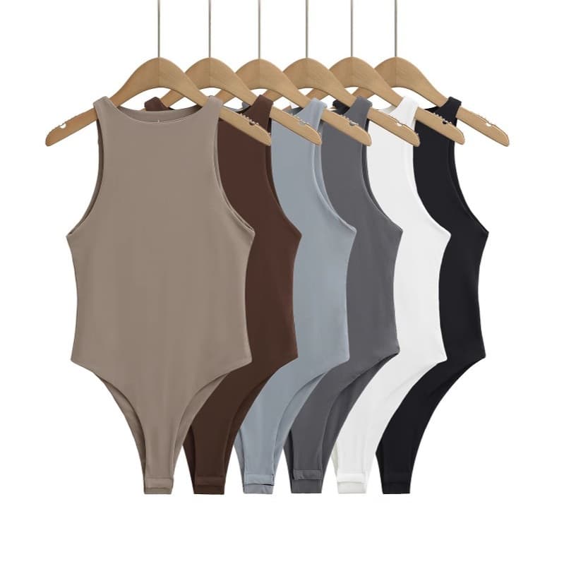Pure sexy sexy inner sleeveless elastic bottoming shirt cross-border European and American solid color double-layer round neck vest one-piece top