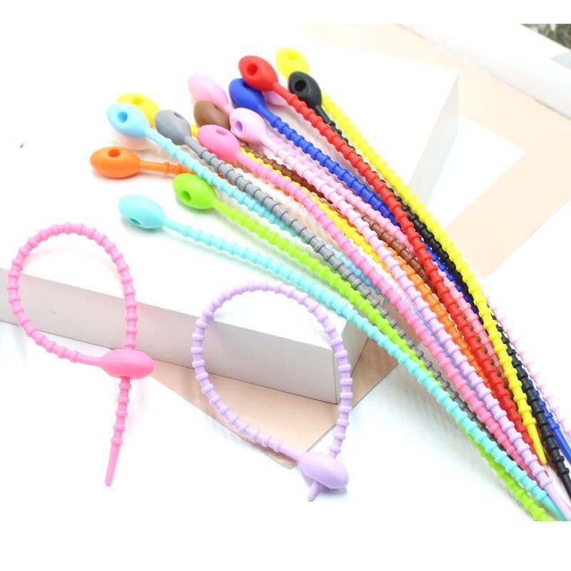 Colorful silicone cable ties, tadpole ties for DIY keychains, accessories, bags, blind box pendants, data cable bundling straps.