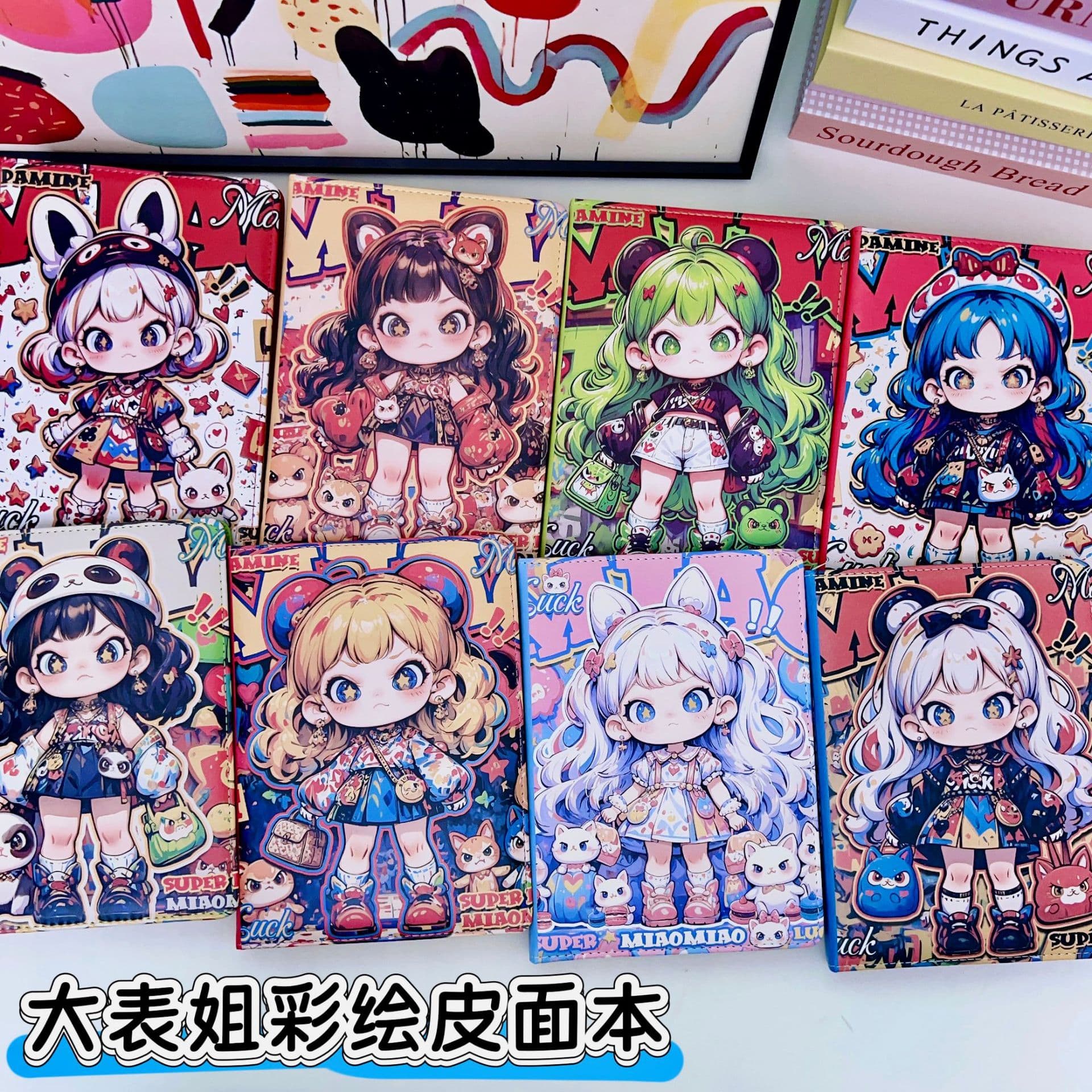 Big Sister Series Painted Leather Cover A5 Notebook, New Trendy Cool A5 Color Pages Diary, Anime Style Notebook
