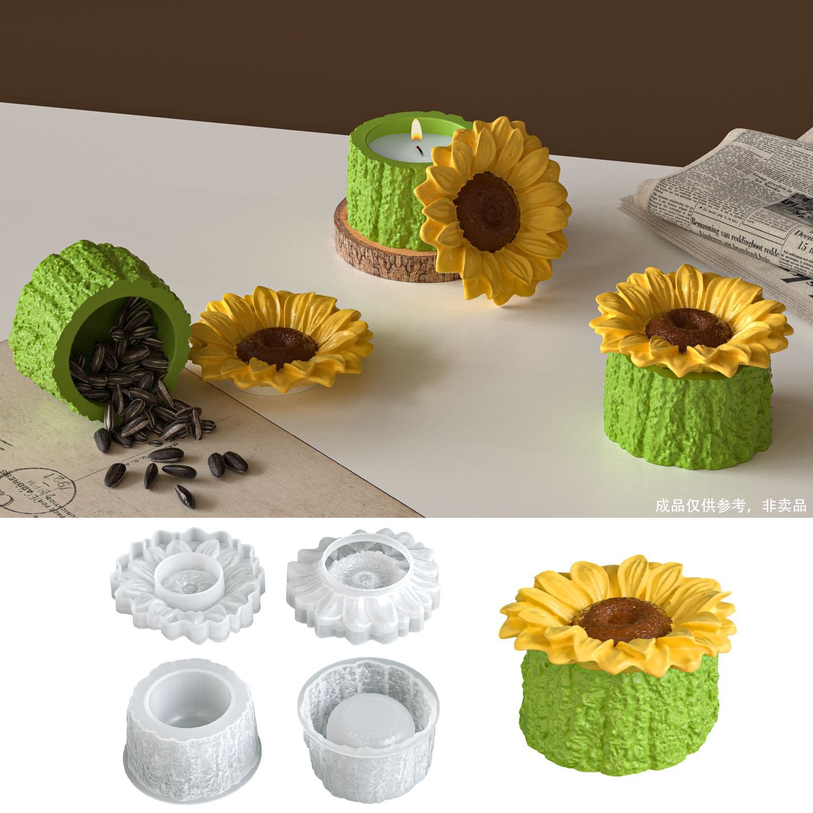 Poppy Scented Plaster Tree Stump Planter Storage Jar Silicone Mold Sunflower Candle Cup Mold