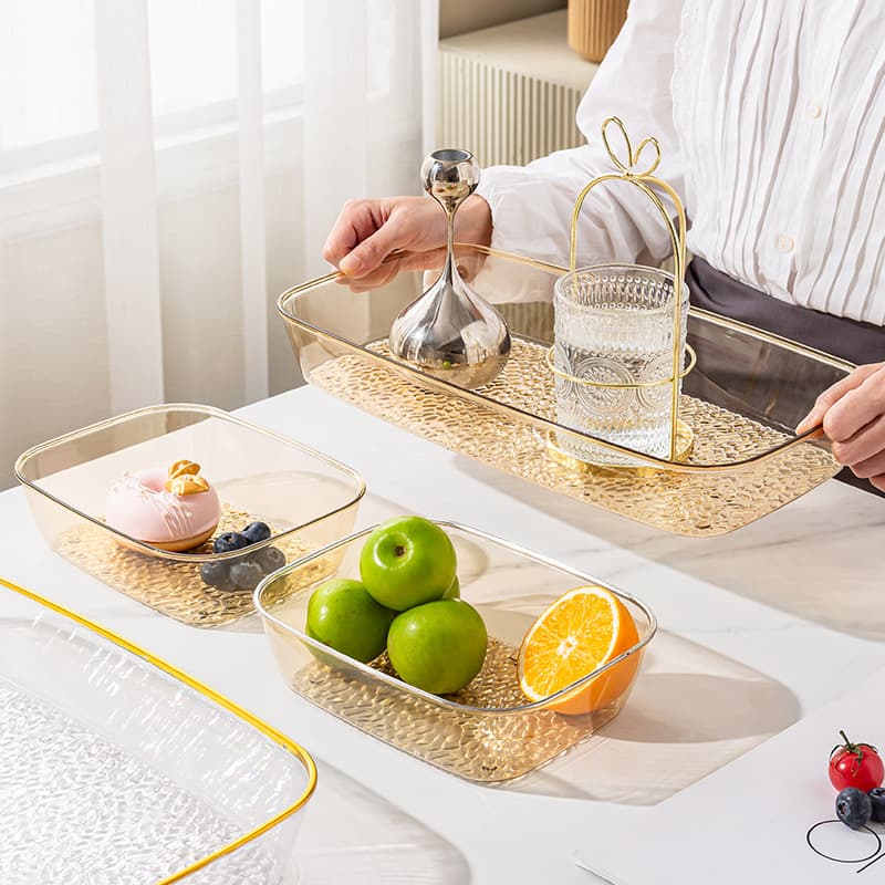 Small Size Factory Wholesale Multifunctional PET Storage Tray, Hot Foil Gold and Silver Storage Tray, Transparent Home Storage Tool