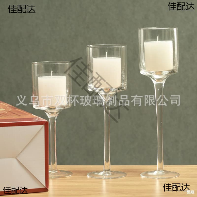 Factory Supply Glass Candle Holder Hand-Blown Glass Craft, In Stock European Style Restaurant Tall Candle Holder Three-Piece Set