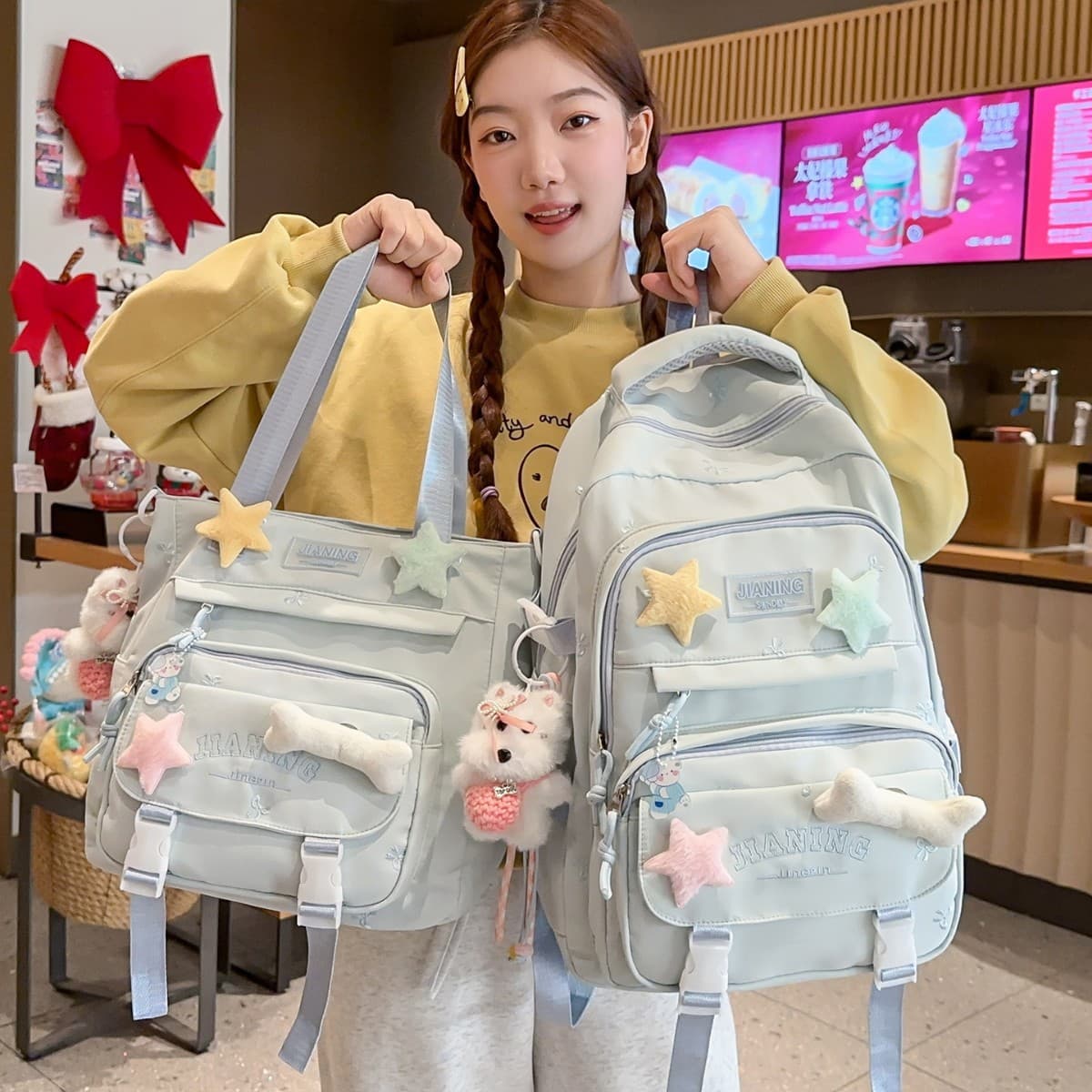 Japanese ins cute primary school student remedial shoulder bag female high-looking multi-compartment middle school student two-piece backpack