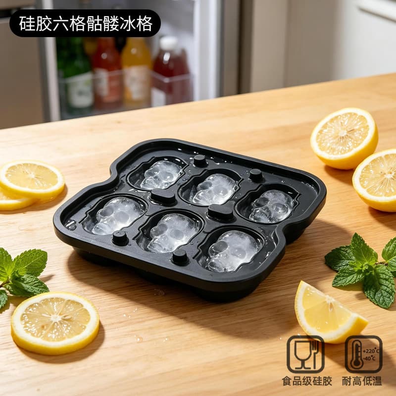 Amazon's new product 6-hole ice tray mold food-grade silicone 6-piece ice cube mold skull creative silicone ice tray