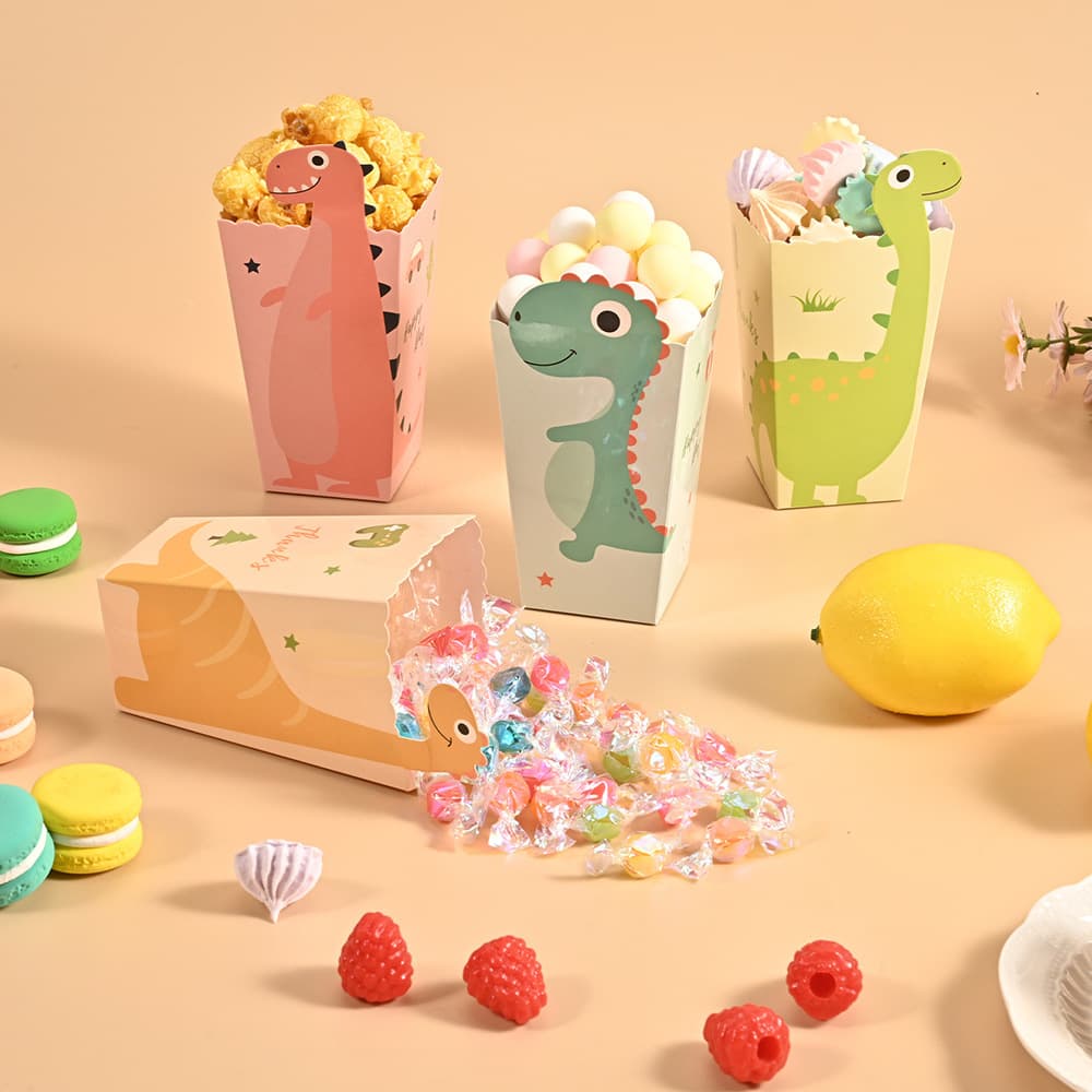 Dinosaur Popcorn Paper Box Cute Cartoon Disposable Food-Grade Small Folding Takeout Box for Chips and Fries