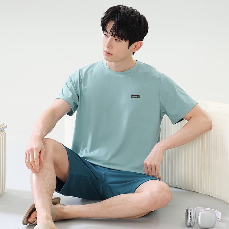 2026 Summer New Men's Short Sleeve Round Neck Simple Casual Sporty 5050 Stretch Modal Pajamas