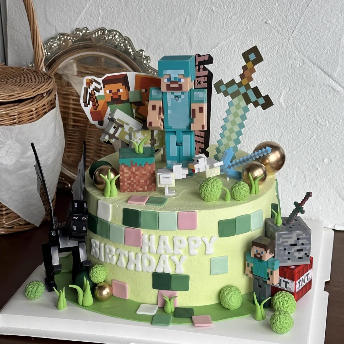 Minecraft cake decoration building block doll Steve ornaments children boy birthday baking decoration plug-in