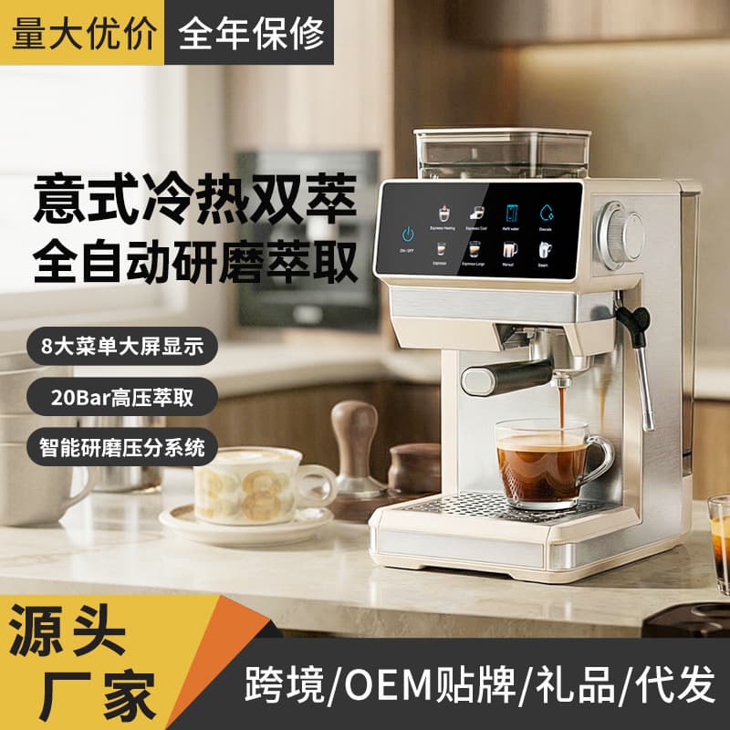 Cross-border Trade Fully Automatic Espresso Coffee Machine for Home Cold and Hot Dual Extraction Smart Grind Integrated Coffee Maker