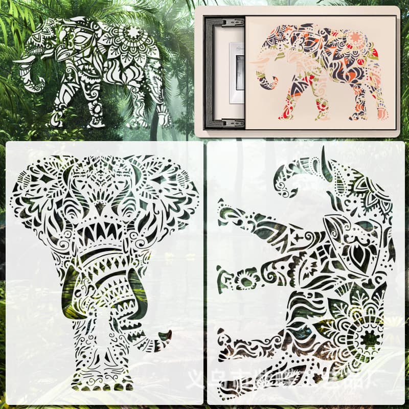 Amazon animal hollow painting template wall painting decoration template suitcase clothing elephant pattern spray painting template