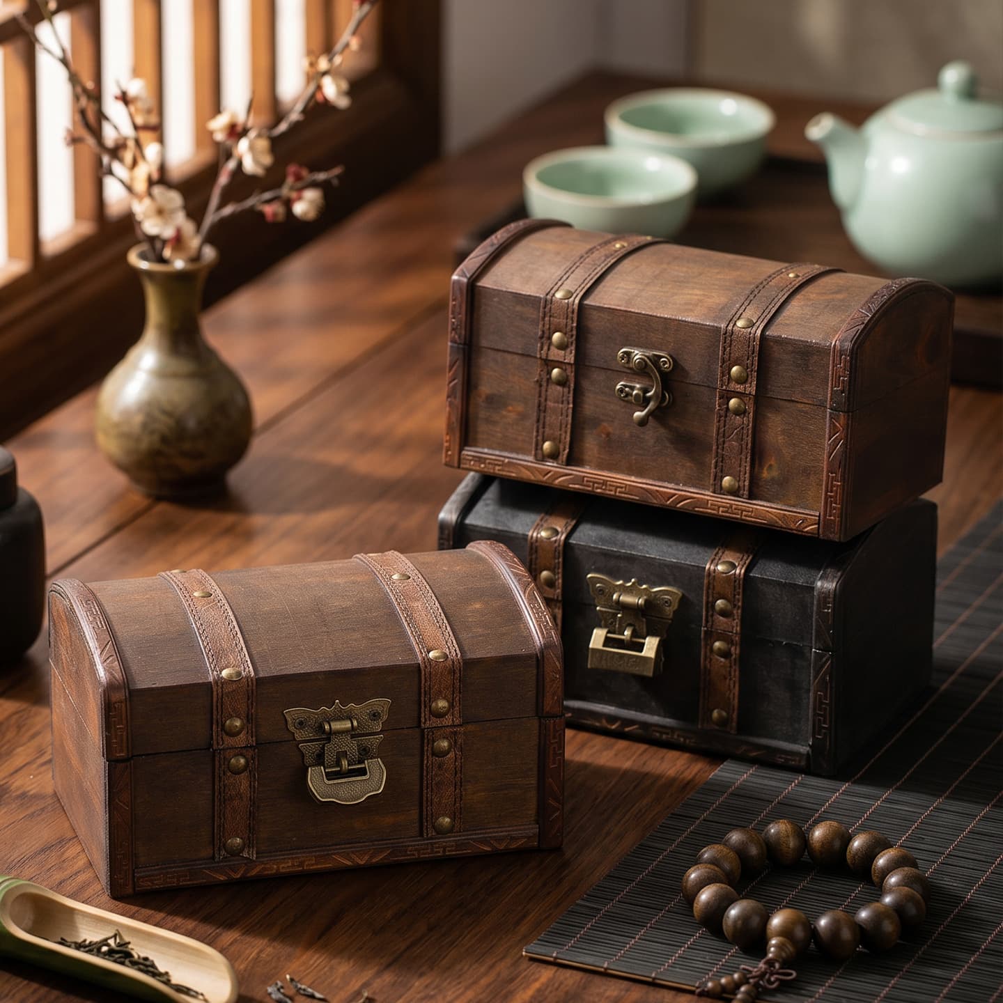 Nostalgic retro wooden storage box desktop display old-fashioned decorative box old objects jewelry letter storage wooden box